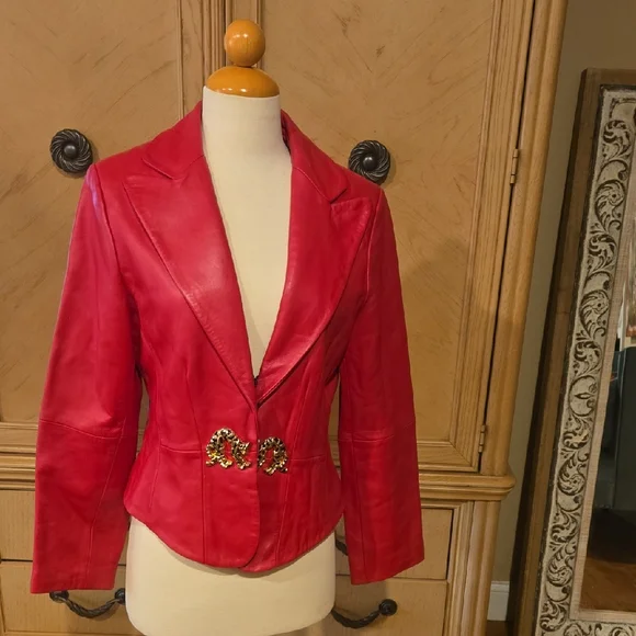 Elegant Red Blazer with Embellished Detail - Picture 1 of 9